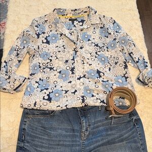 Talbots Blue and White Floral Blouse.